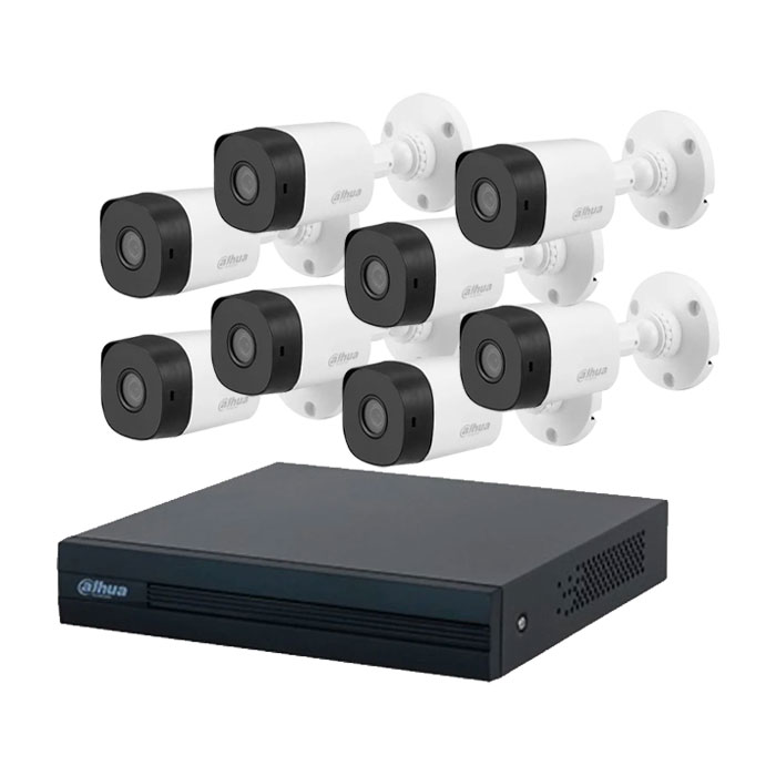 Kit Dahua XVR1B08-I con 8 cámaras de vigilancia 2MP WizSense